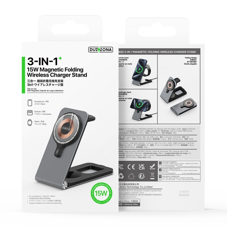 DUZZONA W22 15W 3 in 1 Foldable Magnetic Wireless Charging Stand(Grey)