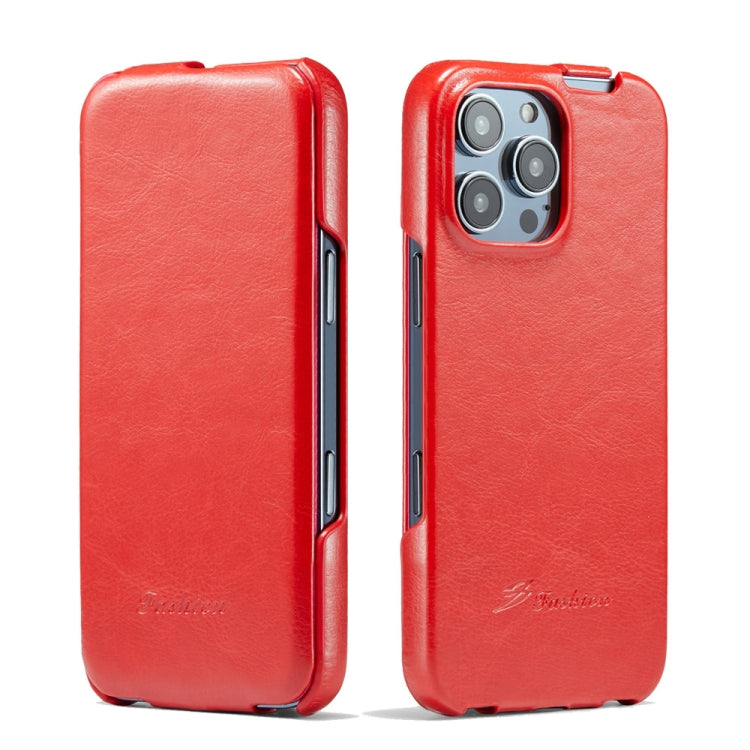 For iPhone 16 Pro Max Fierre Shann 64 Texture Vertical Flip PU Leather Phone Case(Red)
