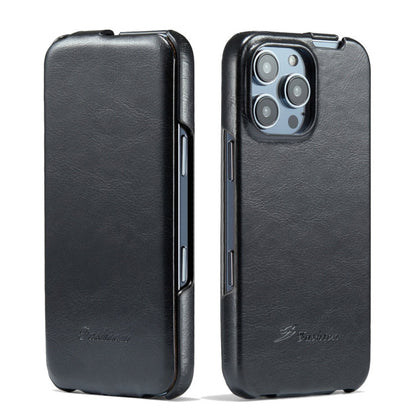 Pour iPhone 16 Pro Max Fierre Shann 64 Texture Vertical Flip Étui de téléphone en cuir PU (Noir)