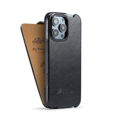 Pour iPhone 16 Pro Max Fierre Shann 64 Texture Vertical Flip Étui de téléphone en cuir PU (Noir)