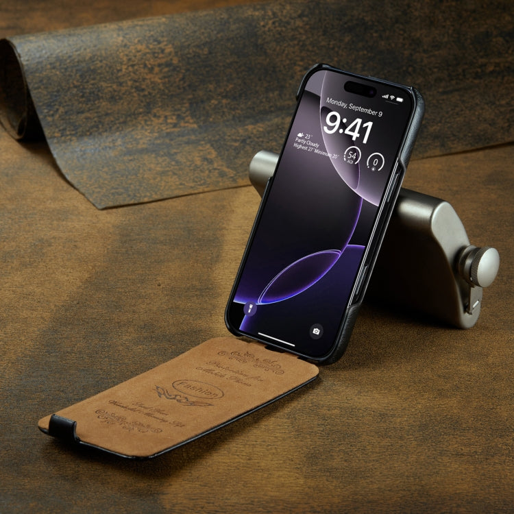Pour iPhone 16 Pro Max Fierre Shann 64 Texture Vertical Flip Étui de téléphone en cuir PU (Noir)