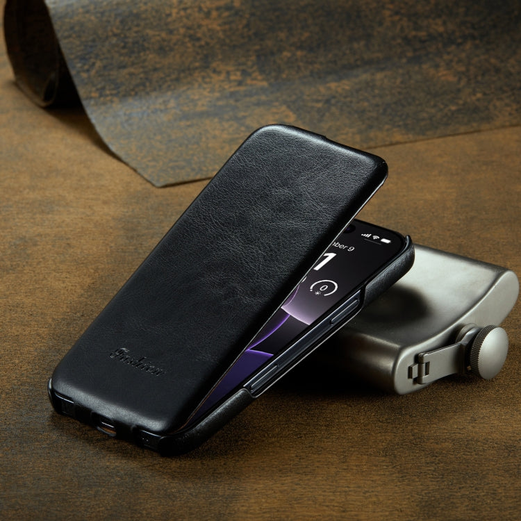 Pour iPhone 16 Pro Max Fierre Shann 64 Texture Vertical Flip Étui de téléphone en cuir PU (Noir)