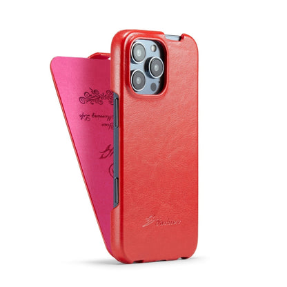 Pour iPhone 16 Pro Étui de téléphone en cuir PU à rabat vertical texturé Fierre Shann 64 (rouge)