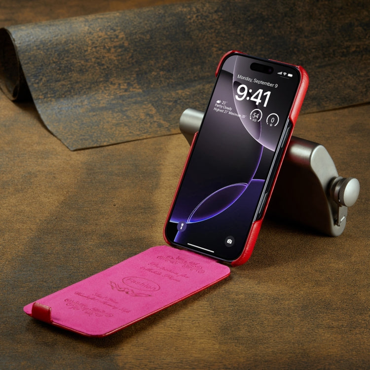 Pour iPhone 16 Pro Étui de téléphone en cuir PU à rabat vertical texturé Fierre Shann 64 (rouge)