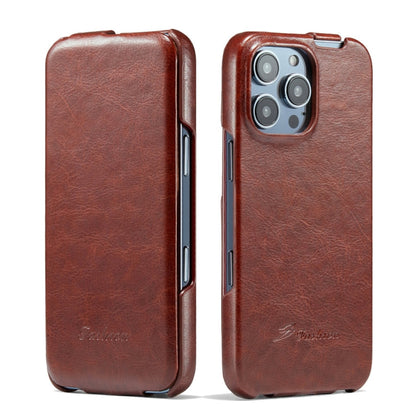 Pour iPhone 16 Pro Fierre Shann 64 Étui de téléphone en cuir PU à rabat vertical texturé (marron)