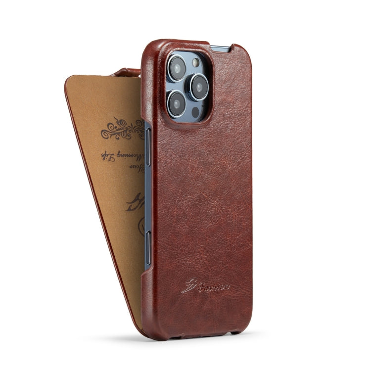 Pour iPhone 16 Pro Fierre Shann 64 Étui de téléphone en cuir PU à rabat vertical texturé (marron)