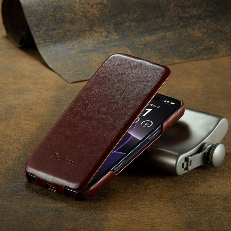 Pour iPhone 16 Pro Fierre Shann 64 Étui de téléphone en cuir PU à rabat vertical texturé (marron)