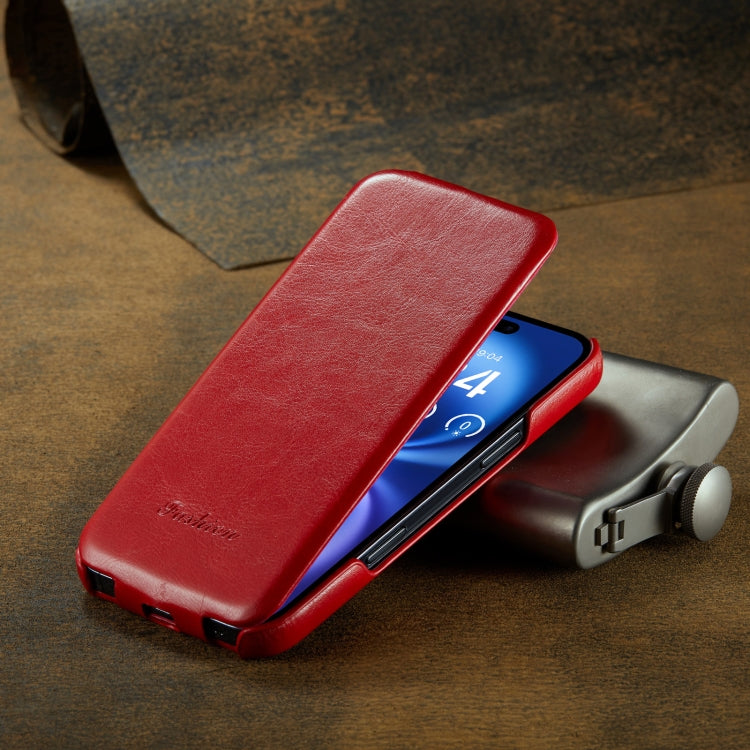 For iPhone 16 Plus Fierre Shann 64 Texture Vertical Flip PU Leather Phone Case(Red)