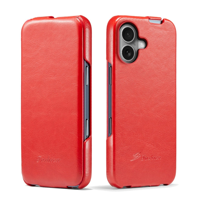 For iPhone 16 Fierre Shann 64 Texture Vertical Flip PU Leather Phone Case(Red)