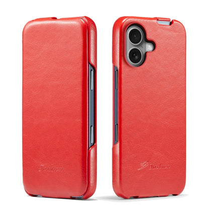For iPhone 16 Fierre Shann 64 Texture Vertical Flip PU Leather Phone Case(Red)