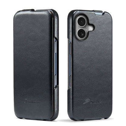 For iPhone 16 Fierre Shann 64 Texture Vertical Flip PU Leather Phone Case(Black)