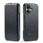 For iPhone 16 Fierre Shann 64 Texture Vertical Flip PU Leather Phone Case(Black)