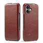 For iPhone 16 Fierre Shann 64 Texture Vertical Flip PU Leather Phone Case(Brown)