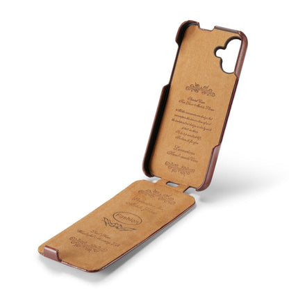 For iPhone 16 Fierre Shann 64 Texture Vertical Flip PU Leather Phone Case(Brown)