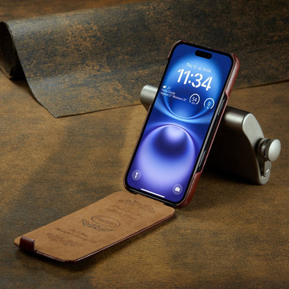 For iPhone 16 Fierre Shann 64 Texture Vertical Flip PU Leather Phone Case(Brown)