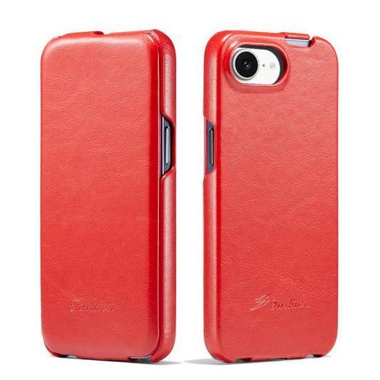 For iPhone 17e / 16e Fierre Shann 64 Texture Vertical Flip PU Leather Phone Case(Red)