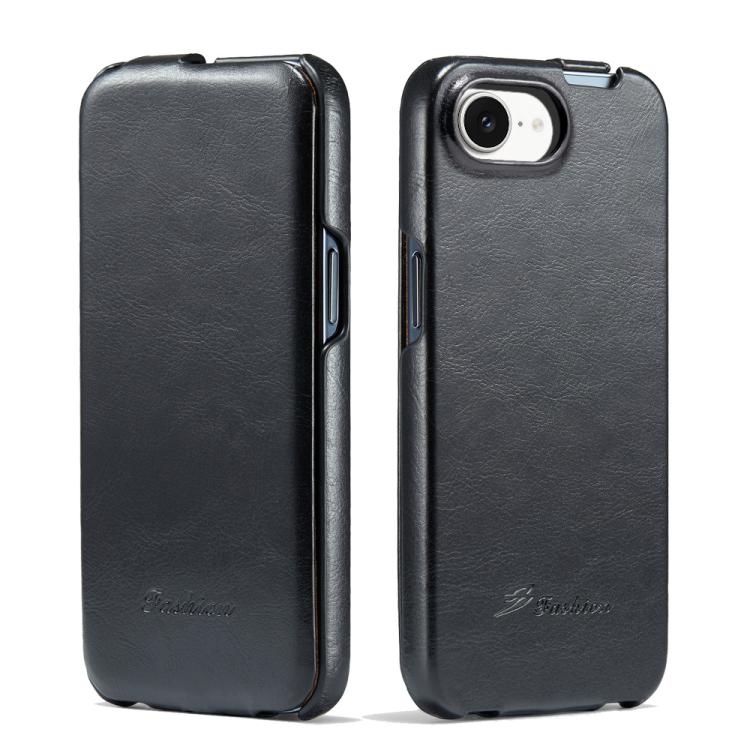 For iPhone 17e / 16e Fierre Shann 64 Texture Vertical Flip PU Leather Phone Case(Black)
