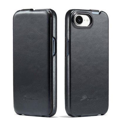 For iPhone 17e / 16e Fierre Shann 64 Texture Vertical Flip PU Leather Phone Case(Black)