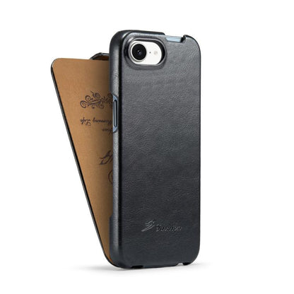 For iPhone 17e / 16e Fierre Shann 64 Texture Vertical Flip PU Leather Phone Case(Black)