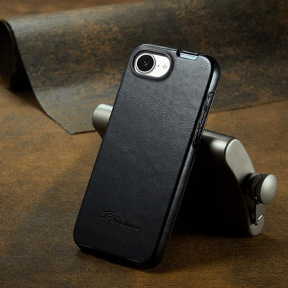 For iPhone 17e / 16e Fierre Shann 64 Texture Vertical Flip PU Leather Phone Case(Black)