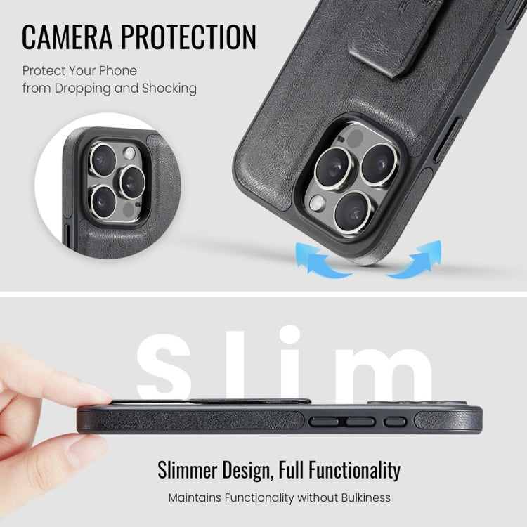 For iPhone 16 Pro Max Fierre Shann Oil Wax Cow Leather Holder Back Phone Case(Black)