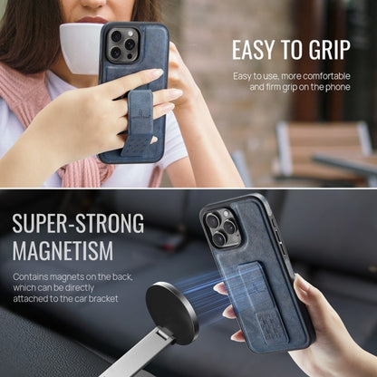 For iPhone 16 Pro Max Fierre Shann Oil Wax Cow Leather Holder Back Phone Case(Blue)