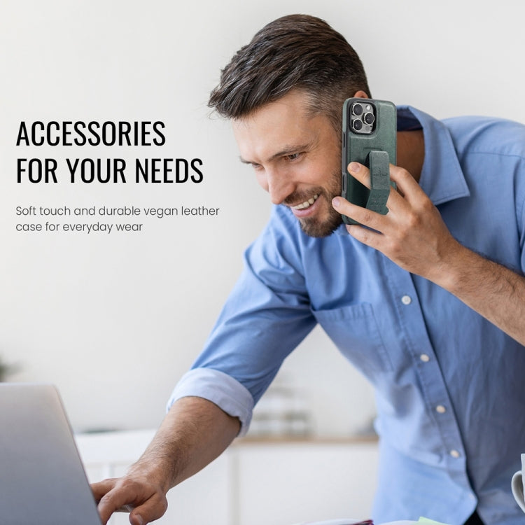 For iPhone 16 Pro Max Fierre Shann Oil Wax Cow Leather Holder Back Phone Case(Green)