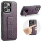 For iPhone 16 Pro Max Fierre Shann Oil Wax Cow Leather Holder Back Phone Case(Purple)