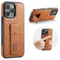 For iPhone 16 Pro Max Fierre Shann Oil Wax Cow Leather Holder Back Phone Case(Brown)