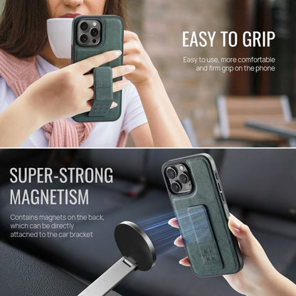 For iPhone 16 Pro Fierre Shann Oil Wax Cow Leather Holder Back Phone Case(Green)