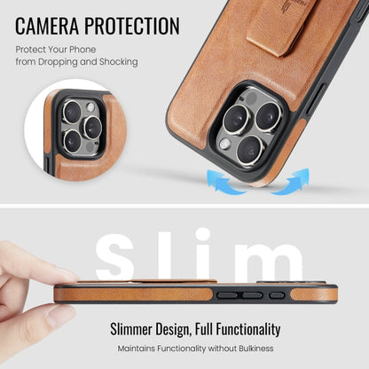 For iPhone 16 Pro Fierre Shann Oil Wax Cow Leather Holder Back Phone Case(Brown)