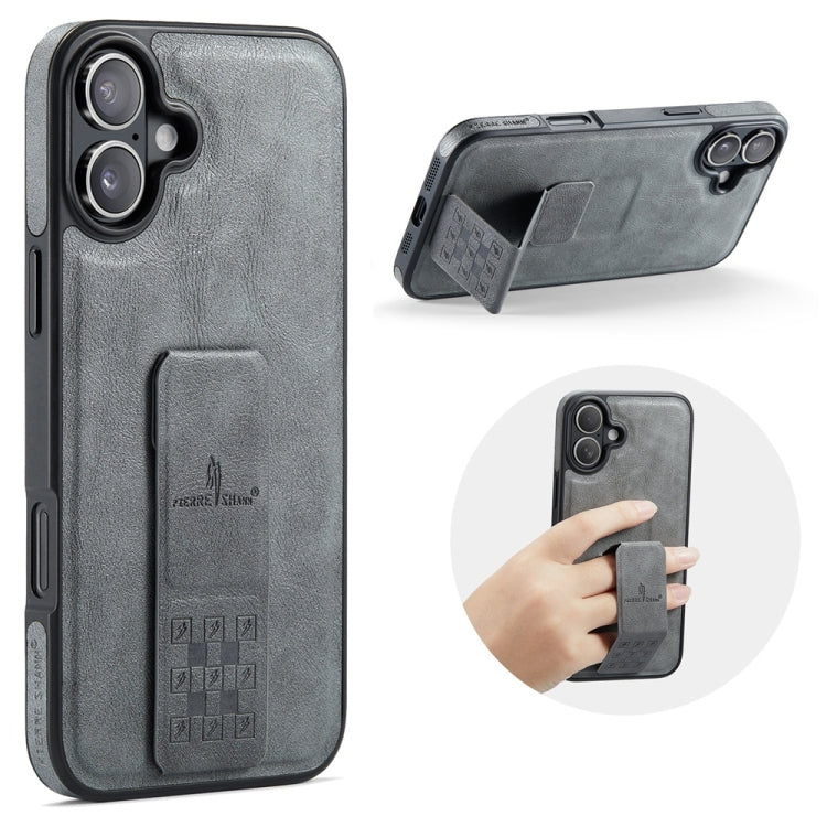 Pour iPhone 16 Plus Fierre Shann Étui de téléphone arrière en cuir de vachette ciré (Gris)