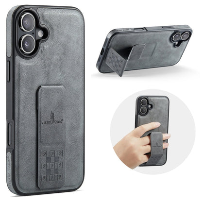 Pour iPhone 16 Plus Fierre Shann Étui de téléphone arrière en cuir de vachette ciré (Gris)