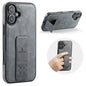 Pour iPhone 16 Plus Fierre Shann Étui de téléphone arrière en cuir de vachette ciré (Gris)
