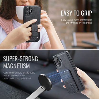 For iPhone 16 Fierre Shann Oil Wax Cow Leather Holder Back Phone Case(Black)