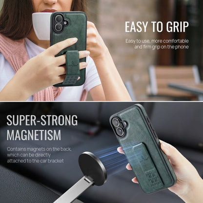 For iPhone 16 Fierre Shann Oil Wax Cow Leather Holder Back Phone Case(Green)