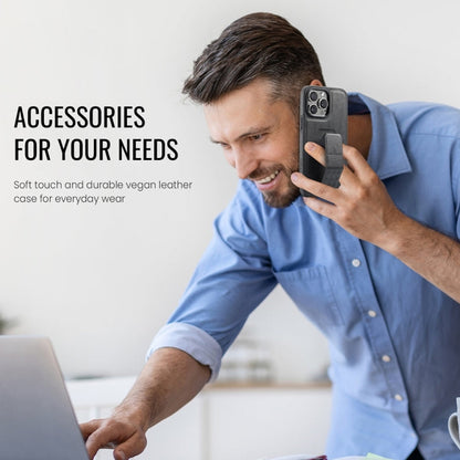 For iPhone 15 Pro Max Fierre Shann Oil Wax Cow Leather Holder Back Phone Case(Black)