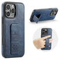 For iPhone 15 Pro Max Fierre Shann Oil Wax Cow Leather Holder Back Phone Case(Blue)