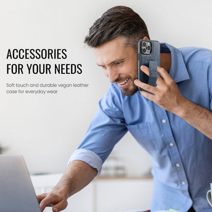 For iPhone 15 Pro Fierre Shann Oil Wax Cow Leather Holder Back Phone Case(Blue)