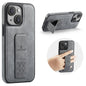 For iPhone 15 Plus Fierre Shann Oil Wax Cow Leather Holder Back Phone Case(Grey)