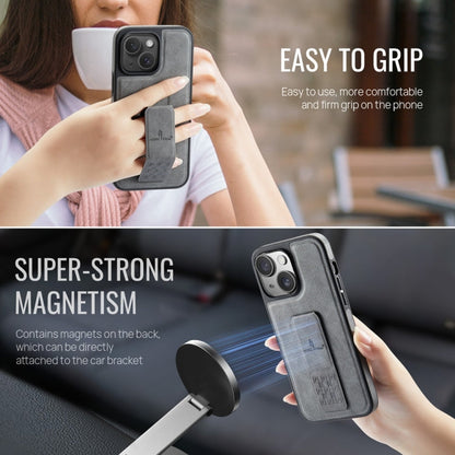 For iPhone 15 Plus Fierre Shann Oil Wax Cow Leather Holder Back Phone Case(Grey)