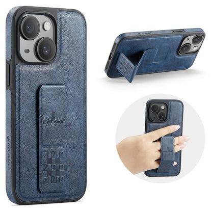 For iPhone 15 Plus Fierre Shann Oil Wax Cow Leather Holder Back Phone Case(Blue)