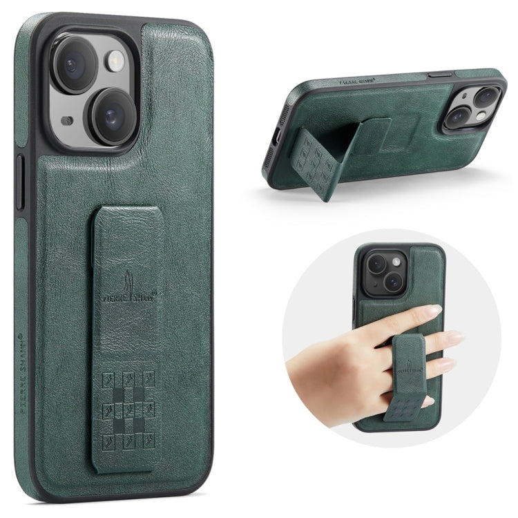 Pour iPhone 15 Fierre Shann Étui de téléphone arrière en cuir de vachette ciré (vert)