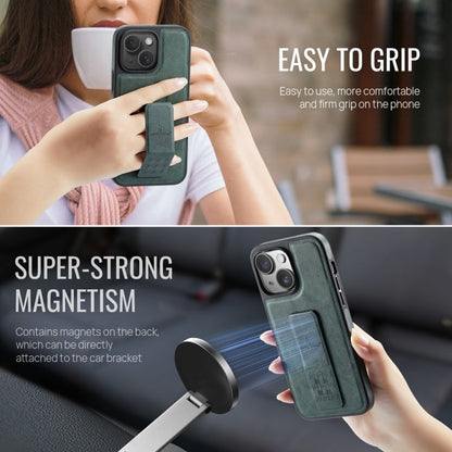 Pour iPhone 15 Fierre Shann Étui de téléphone arrière en cuir de vachette ciré (vert)