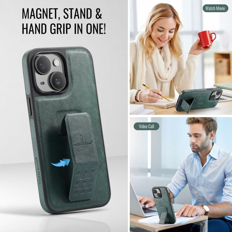 Pour iPhone 15 Fierre Shann Étui de téléphone arrière en cuir de vachette ciré (vert)