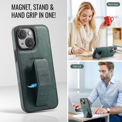 Pour iPhone 15 Fierre Shann Étui de téléphone arrière en cuir de vachette ciré (vert)