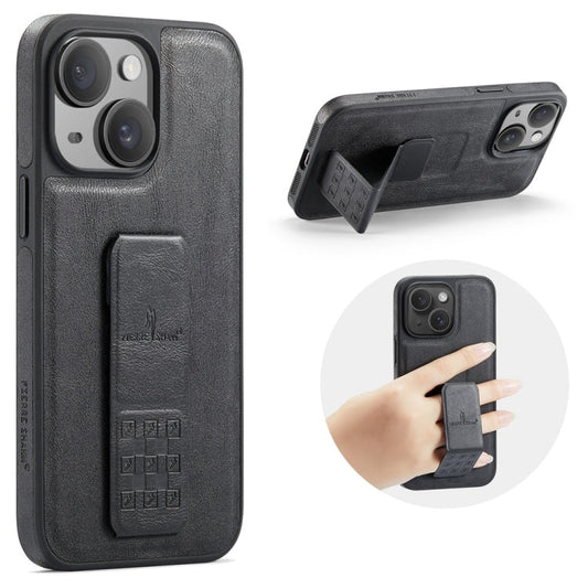 Pour iPhone 14 Plus Étui de téléphone arrière en cuir de vachette ciré Fierre Shann (Noir)