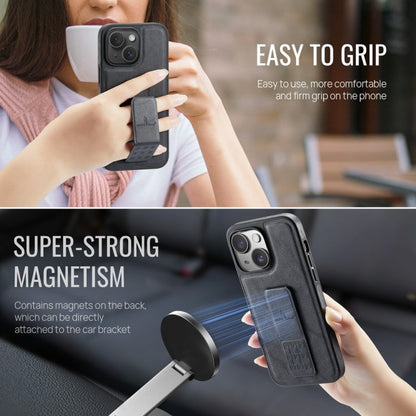 For iPhone 14 Plus Fierre Shann Oil Wax Cow Leather Holder Back Phone Case(Black)