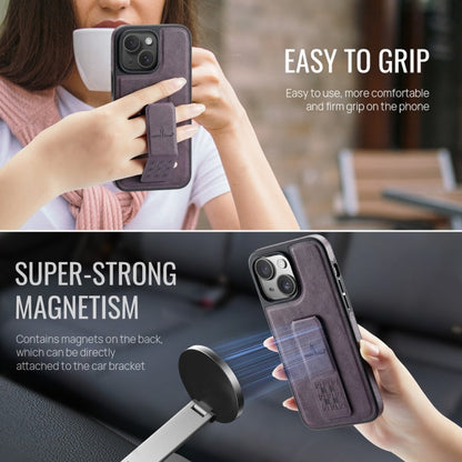 For iPhone 14 Plus Fierre Shann Oil Wax Cow Leather Holder Back Phone Case(Purple)