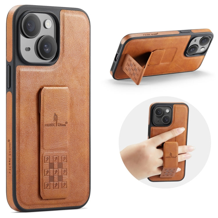 For iPhone 14 Plus Fierre Shann Oil Wax Cow Leather Holder Back Phone Case(Brown)